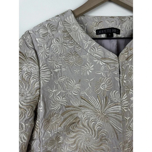 Lafayette 148 Cream Beige Silk Blend Floral Embroidered Cropped Jacket - Picture 6 of 12